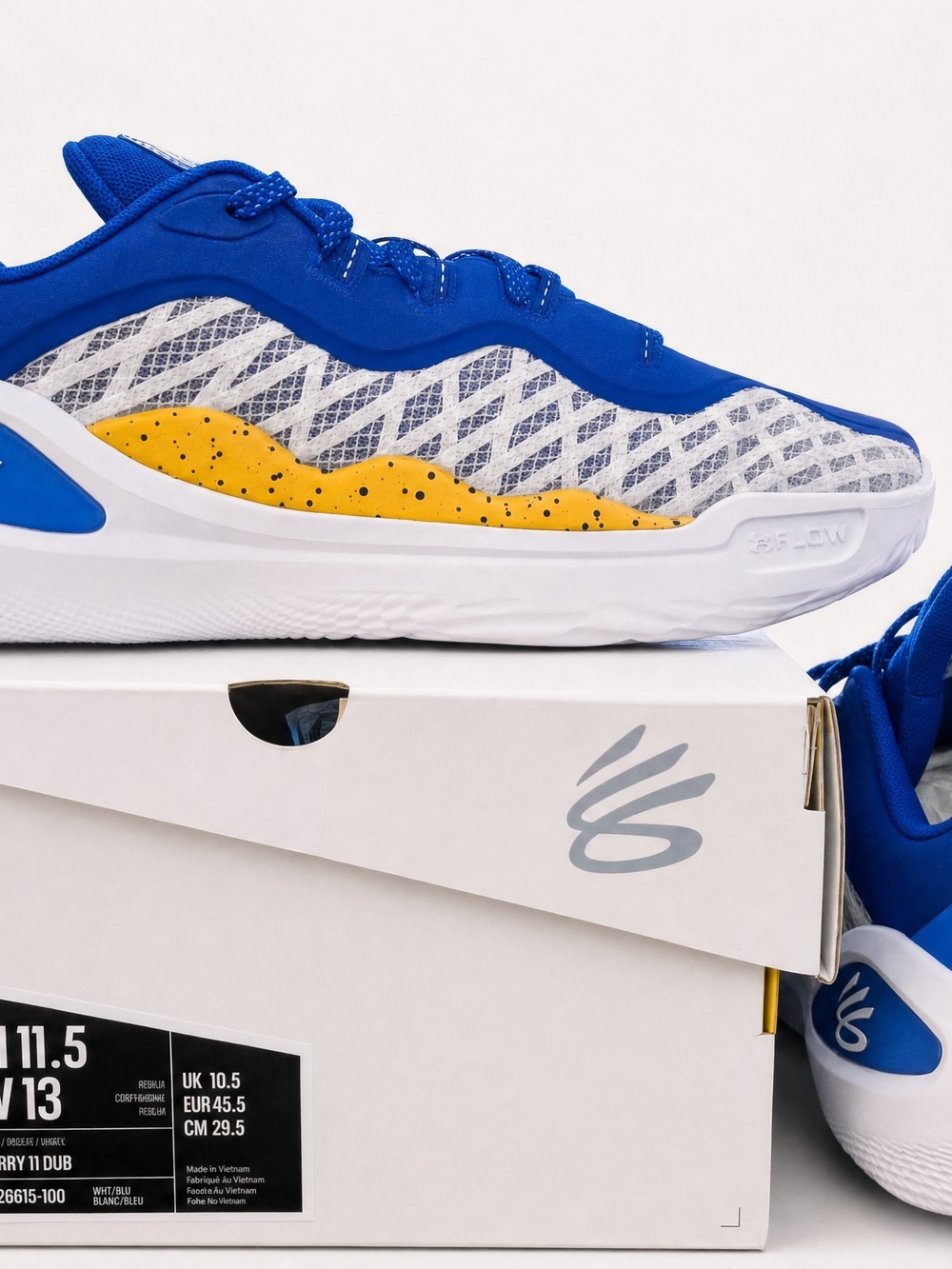 Under Armour Curry 11 "Dub Nation" White Blue Yellow Basketball Shoes Men's 11.5